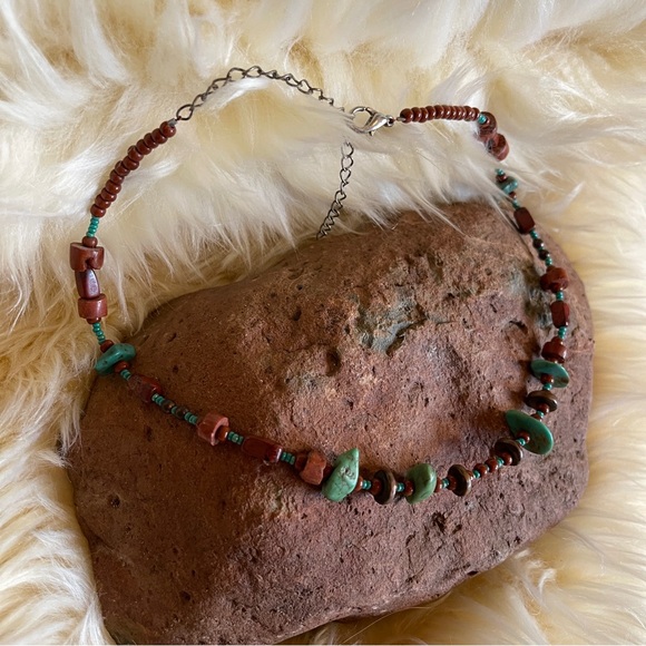 Bohemian Beaded Necklace with Turquoise and Brown Accents - Picture 3 of 6